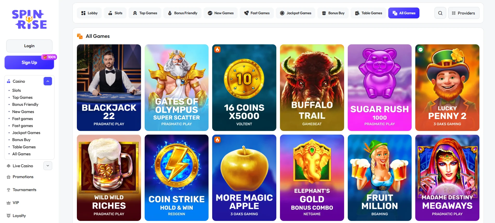 Spinrise Casino: Spiele
